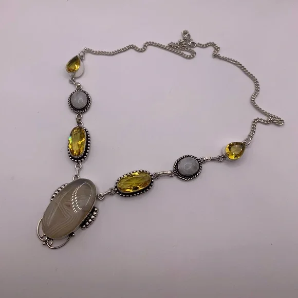 Sterling silver citrine moonstone agate necklace - Picture 2 of 7